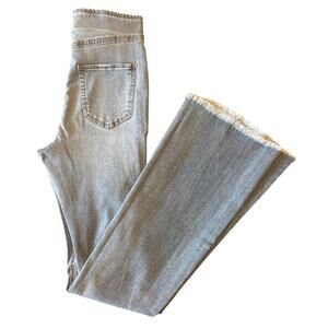 Women's Denim Bell Bottom Pull-On Flare Jeans High Waisted Raw Hem Size 1